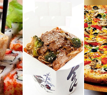 Сеть из четырех точек питания Пицца, ВОК, роллы, шаурма
